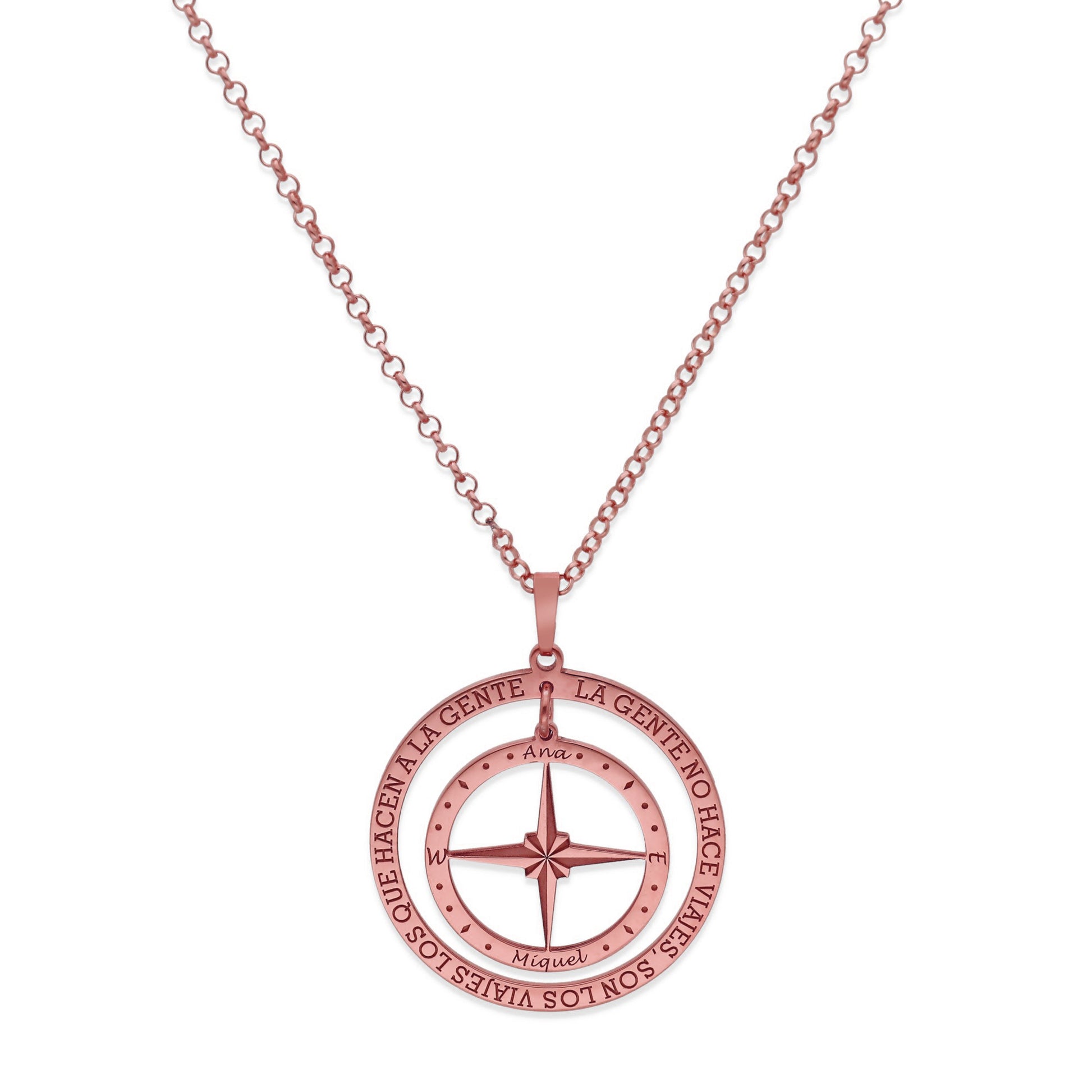 Colgante Brújula "Mi Destino" en Plata de Ley 925 y baño Oro rosa 18k