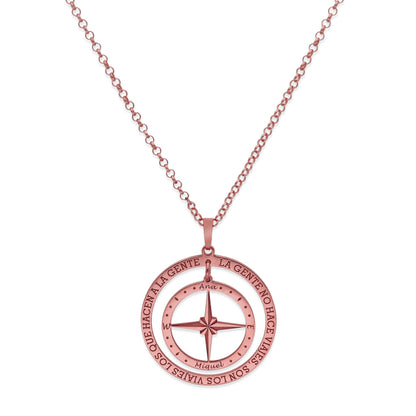Colgante Brújula "Mi Destino" en Plata de Ley 925 y baño Oro rosa 18k