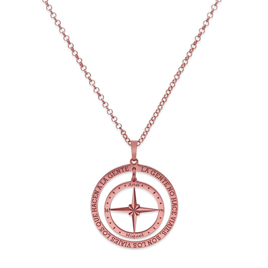 Colgante Brújula "Mi Destino" en Plata de Ley 925 y baño Oro rosa 18k
