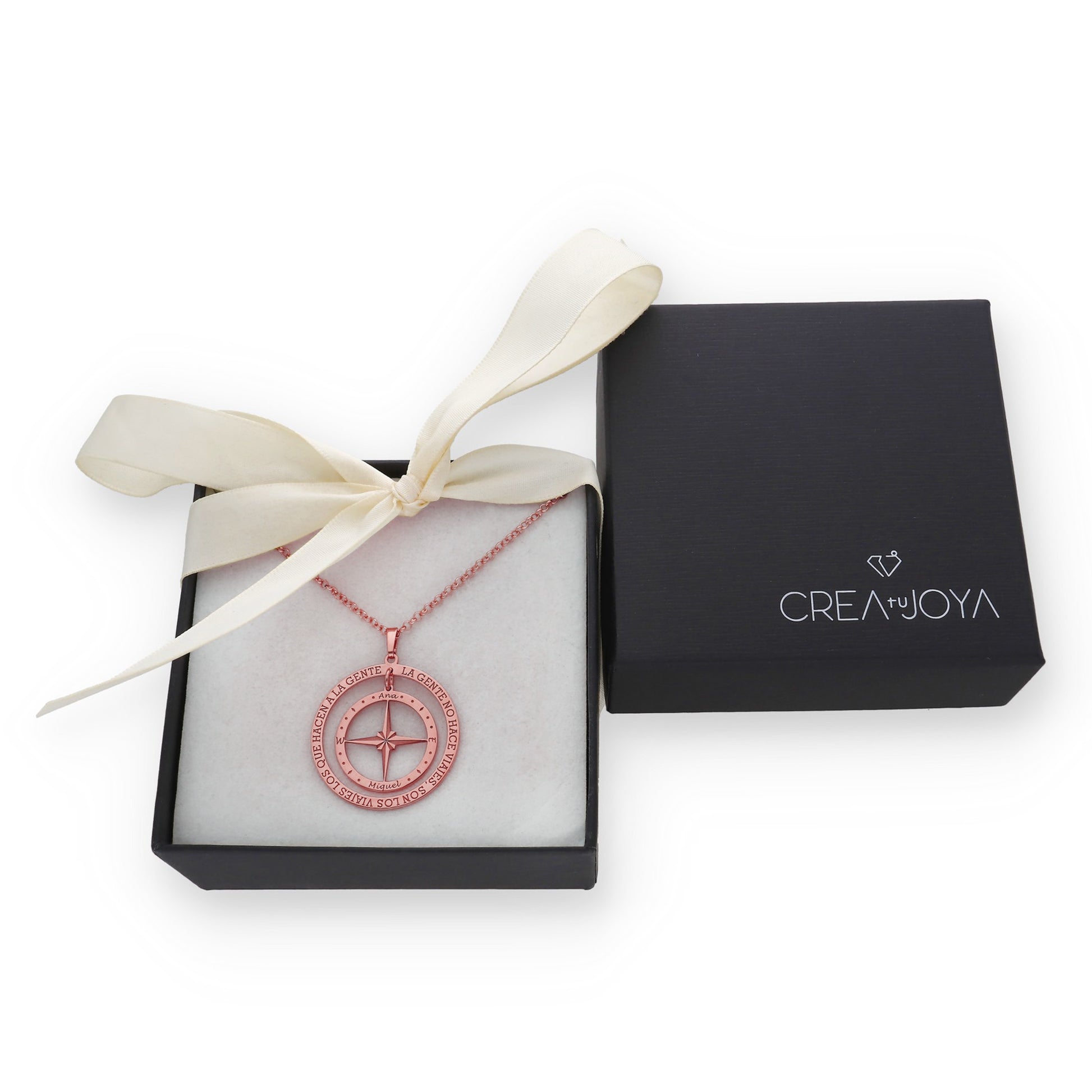 Colgante Brújula "Mi Destino" en Plata de Ley 925 y baño Oro rosa 18k