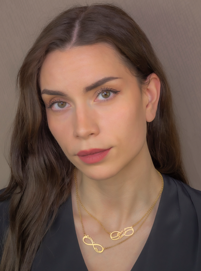 Collar con Colgante Infinito Doble Nombre de Plata 925 con Baño de Oro Rosa 18k