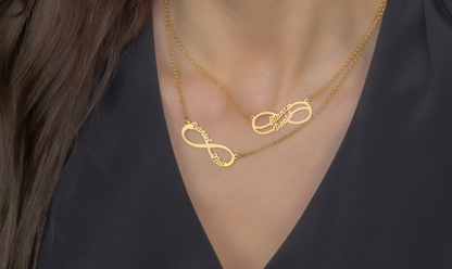 Collar con Colgante Infinito Doble Nombre de Plata 925 con Baño de Oro Rosa 18k