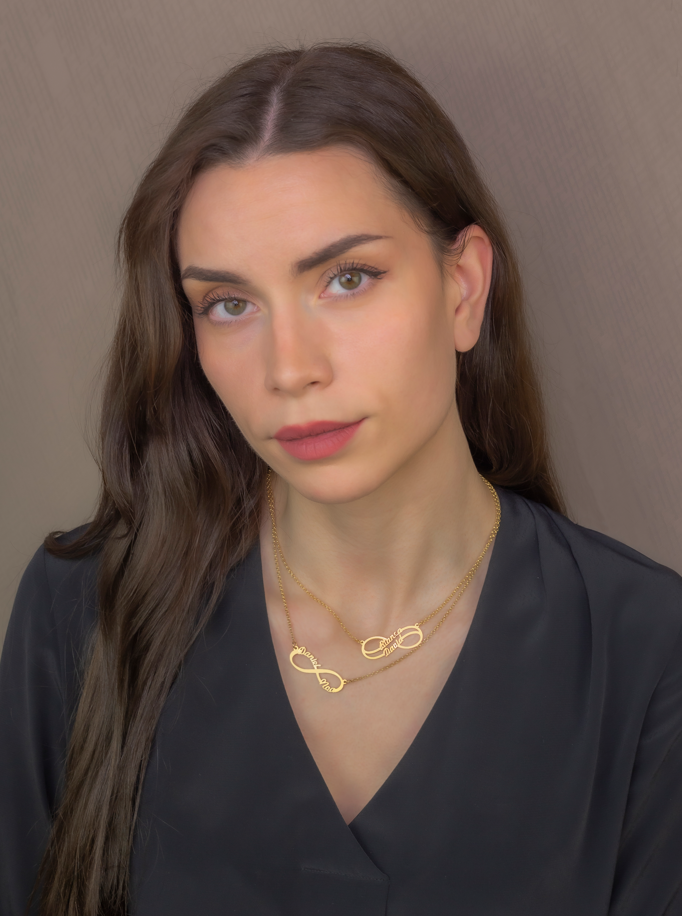 Collar con Colgante Infinito Doble Nombre de Plata 925 con Baño de Oro Rosa 18k