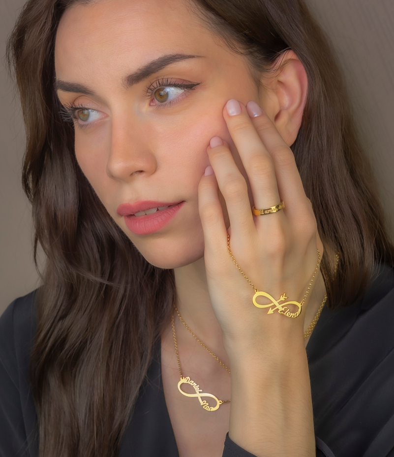 Anillo Elin Frase Grabada en Plata 925 con Baño de Oro 18k