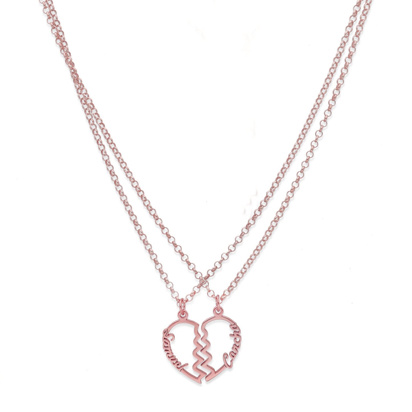 Colgante Doble Corazón Adore en Plata de Ley 925 y baño Oro rosa 18k