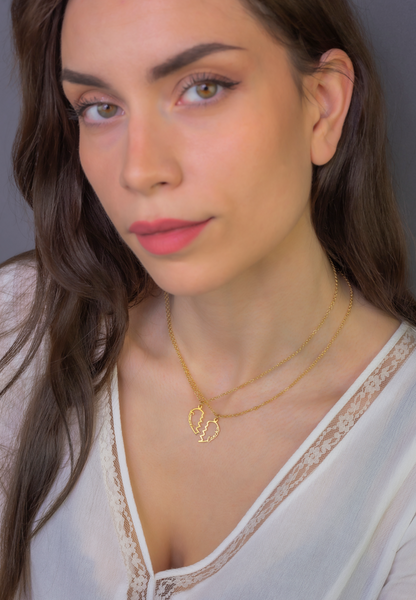 Colgante Doble Corazón Adore en Plata de Ley 925 y baño Oro 18k