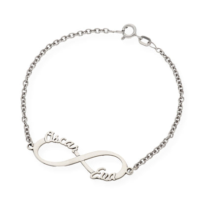Pulsera Infinito con Nombres en Plata de Ley 925 y baño Oro 18k