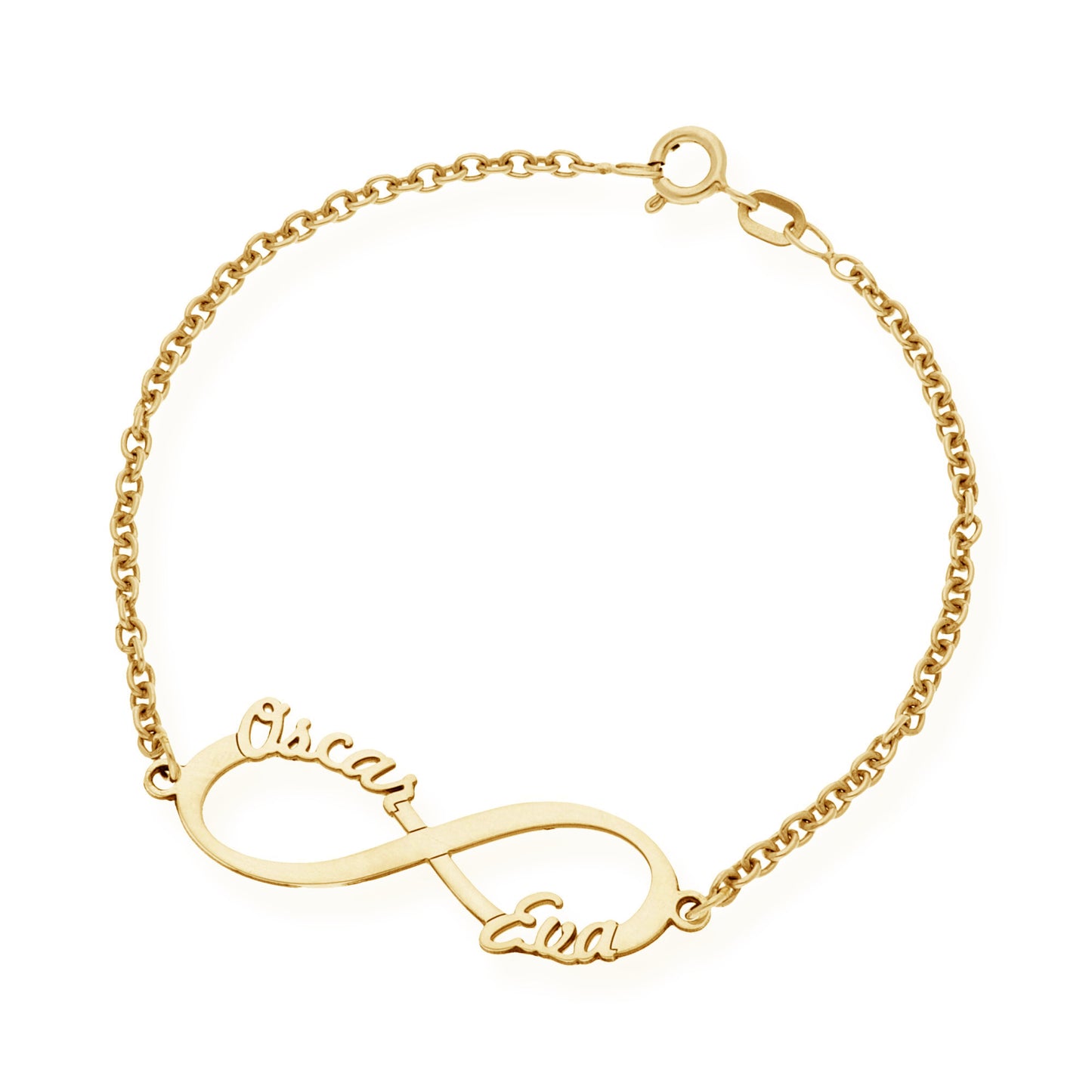 Pulsera Infinito con Nombres en Plata de Ley 925 y baño Oro 18k