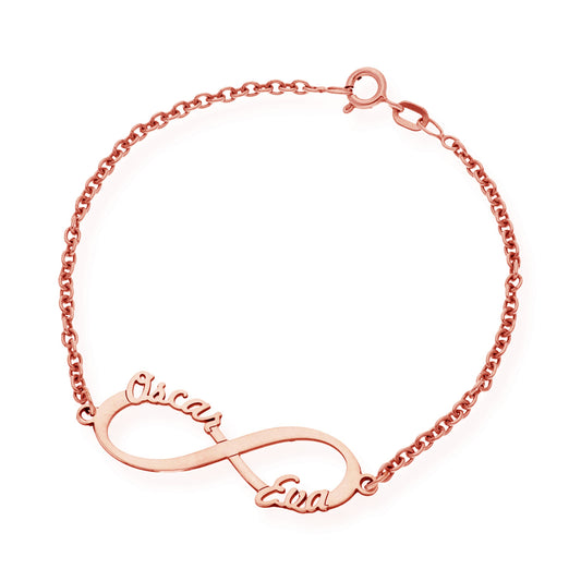 Pulsera Infinito con Nombres en Plata de Ley 925 y baño Oro rosa 18k