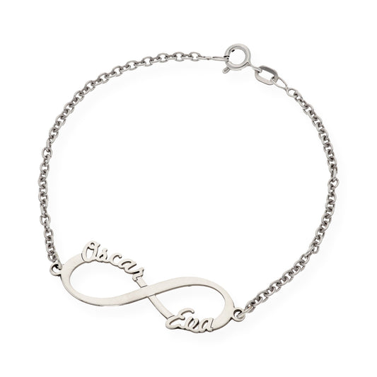 Pulsera Infinito con Nombres en Plata de Ley 925 y baño Oro rosa 18k