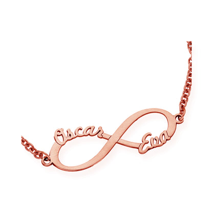 Pulsera Infinito con Nombres en Plata de Ley 925 y baño Oro rosa 18k