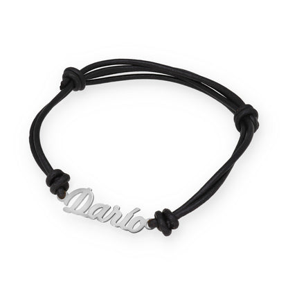 Pulsera Nombre Personalizado en Plata de Ley 925 y Cuero