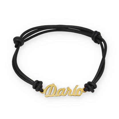 Pulsera Nombre Personalizado en Plata de Ley 925 con baño Oro 18k y Cuero