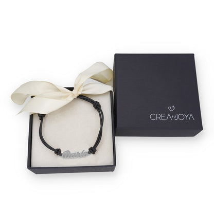 Pulsera Nombre Personalizado en Plata de Ley 925 con baño Oro 18k y Cuero