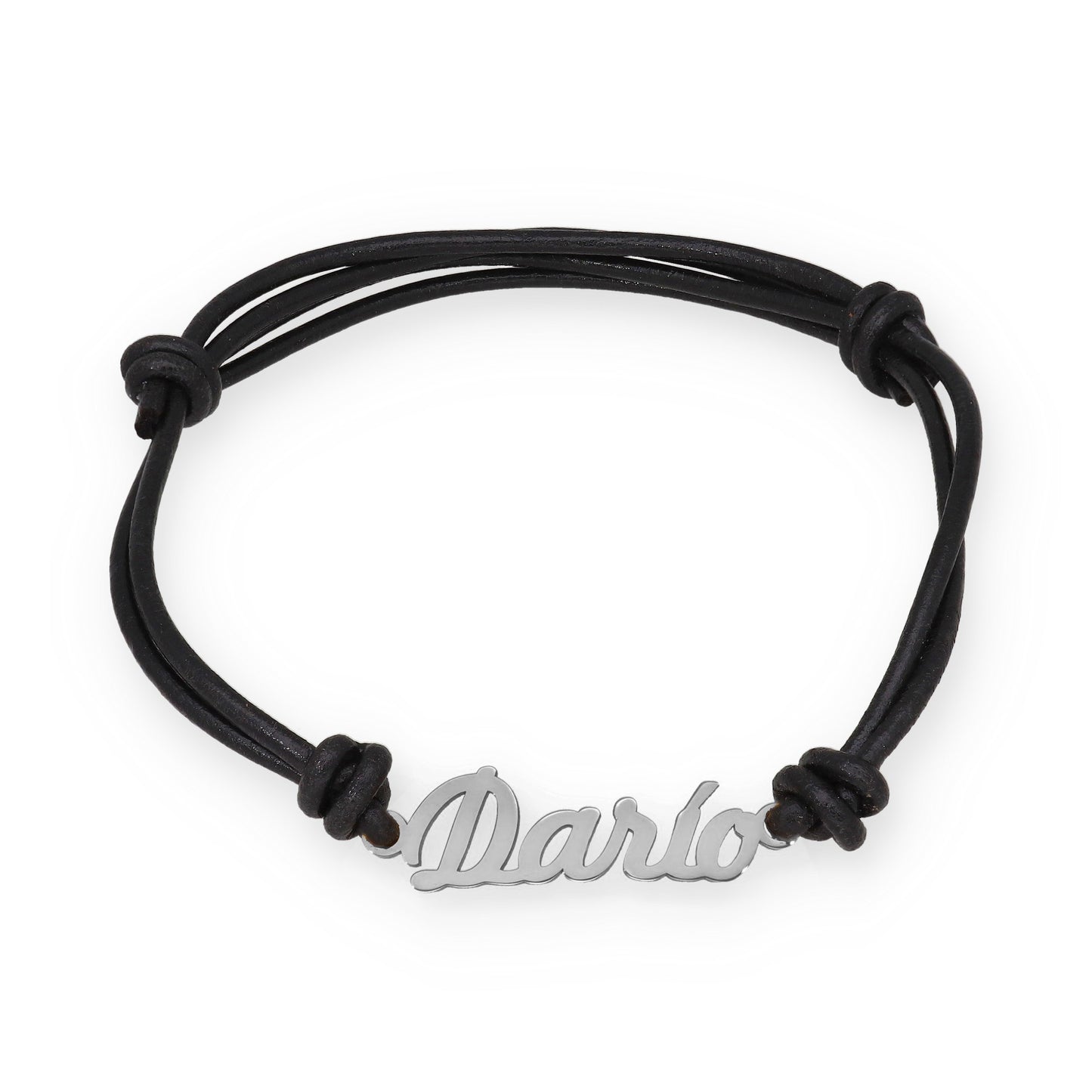 Pulsera Nombre Personalizado en Plata de Ley 925 con baño Oro rosa 18k y Cuero