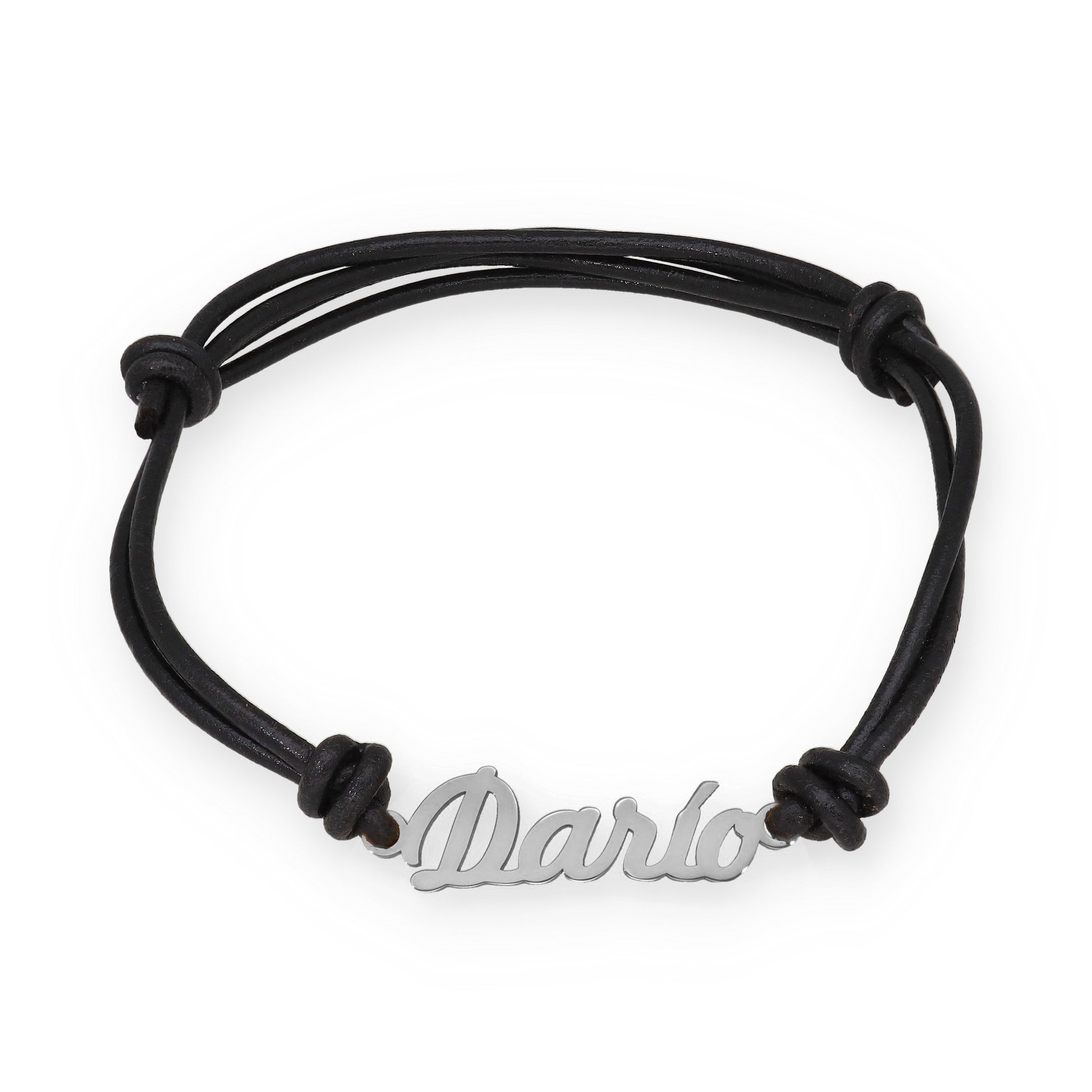 Pulsera Nombre Personalizado en Plata de Ley 925 con baño Oro rosa 18k y Cuero