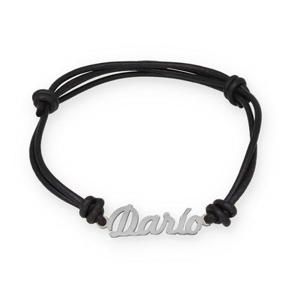 Pulsera Nombre Personalizado en Plata de Ley 925 con baño Oro rosa 18k y Cuero