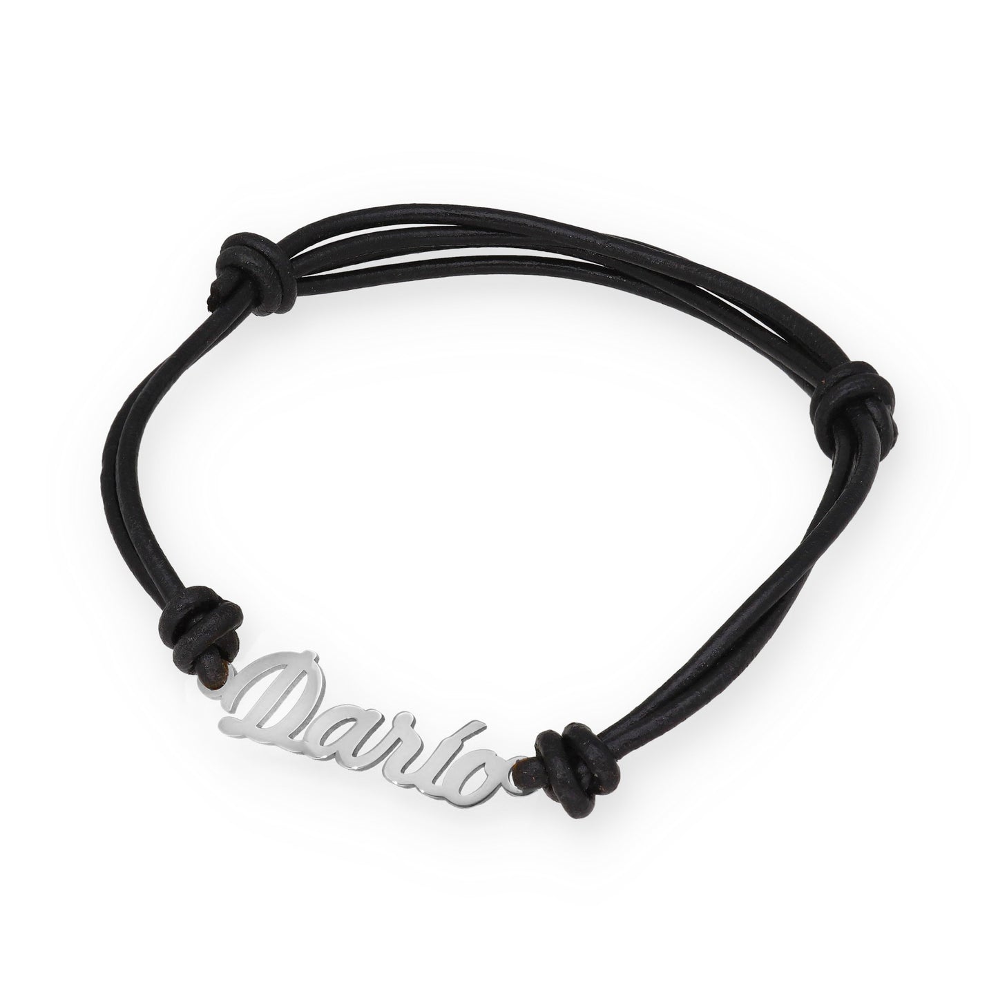 Pulsera Nombre Personalizado en Plata de Ley 925 con baño Oro rosa 18k y Cuero