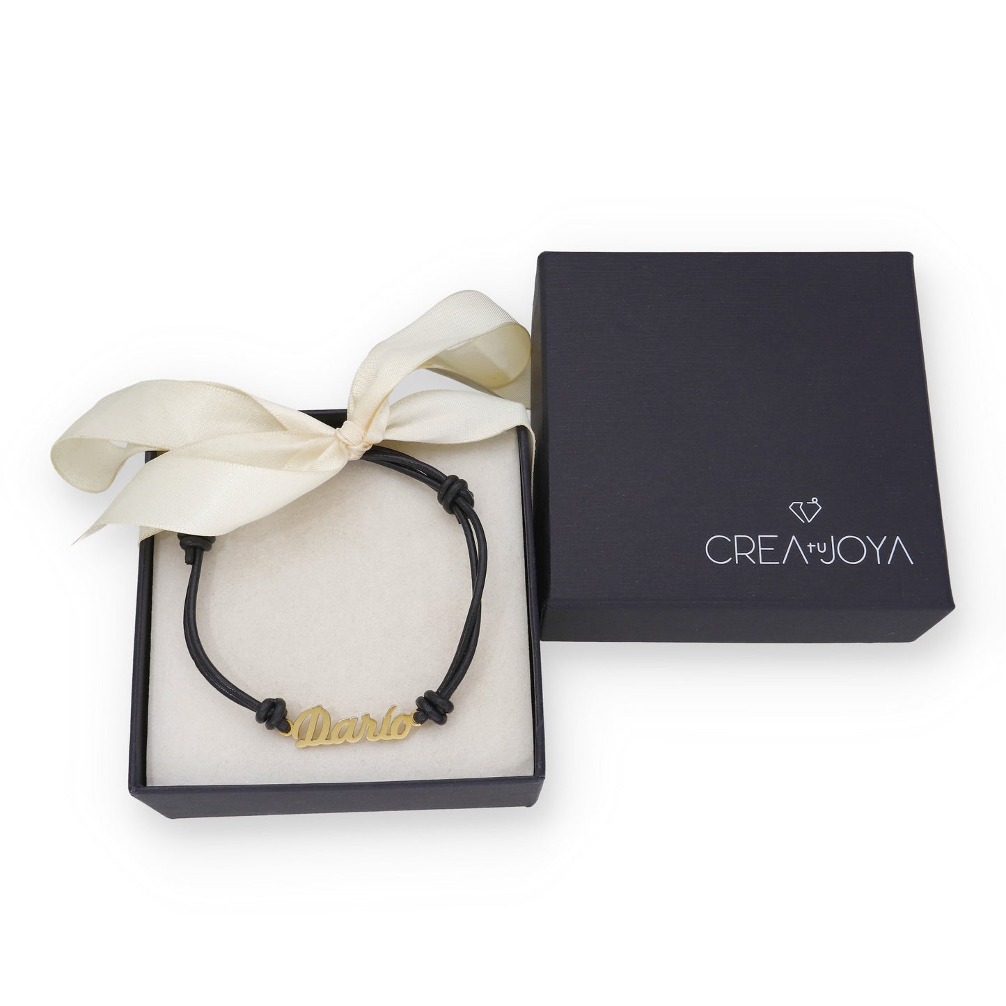 Pulsera Nombre Personalizado en Plata de Ley 925 con baño Oro rosa 18k y Cuero