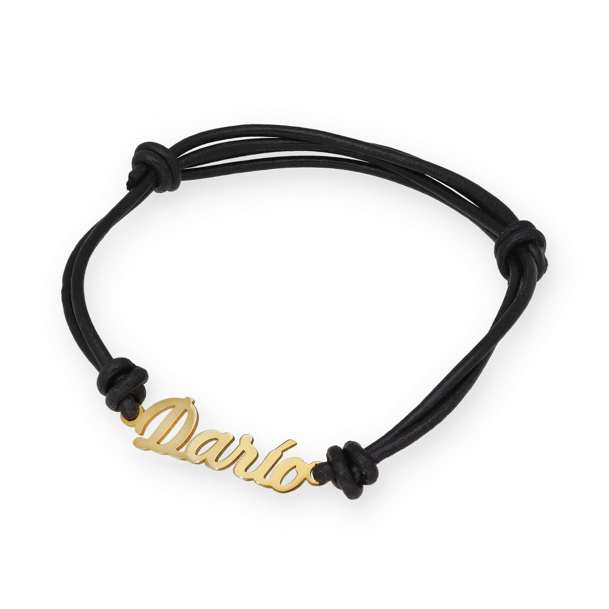 Pulsera Nombre Personalizado en Plata de Ley 925 con baño Oro rosa 18k y Cuero