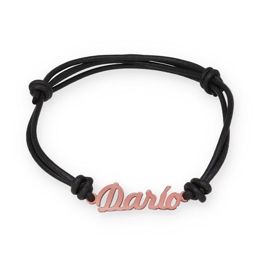 Pulsera Nombre Personalizado en Plata de Ley 925 con baño Oro rosa 18k y Cuero