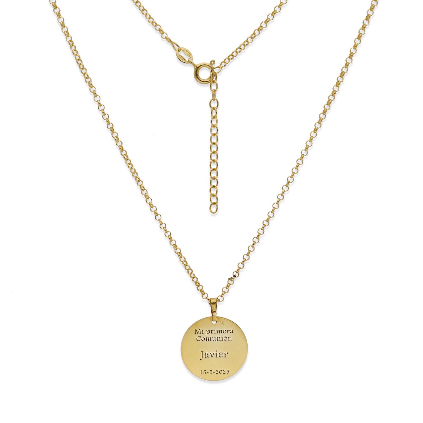 Colgante Medalla Virgen Comunión en Plata de Ley 925 y baño Oro 18k