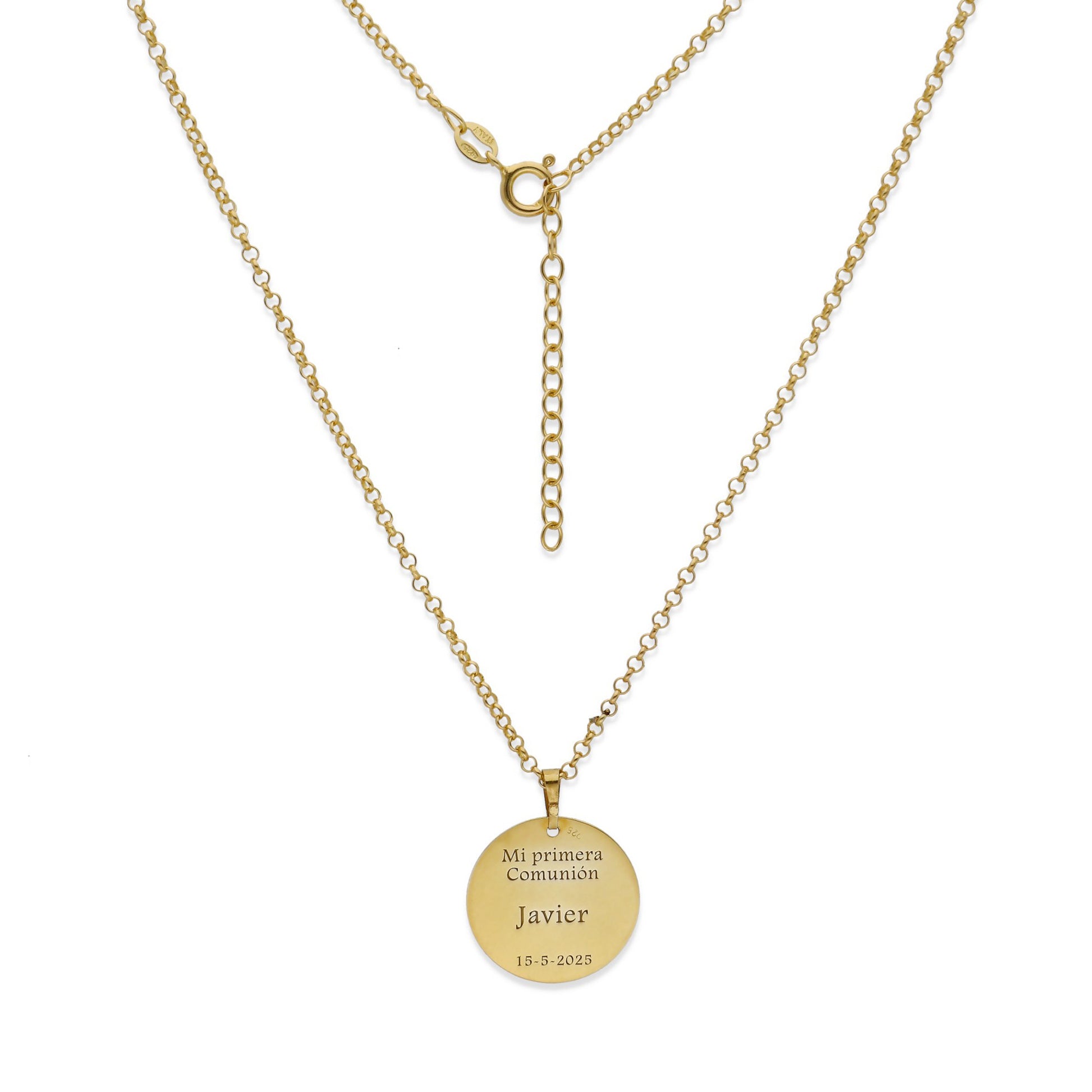 Colgante Medalla Virgen Comunión en Plata de Ley 925 y baño Oro 18k