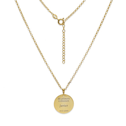 Colgante Medalla Virgen Comunión en Plata de Ley 925 y baño Oro 18k