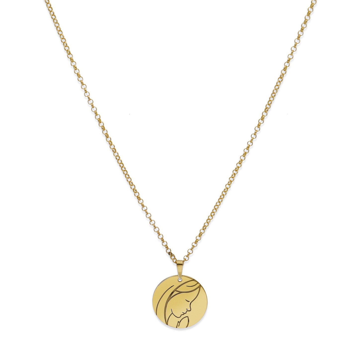 Colgante Medalla Virgen Comunión en Plata de Ley 925 y baño Oro 18k