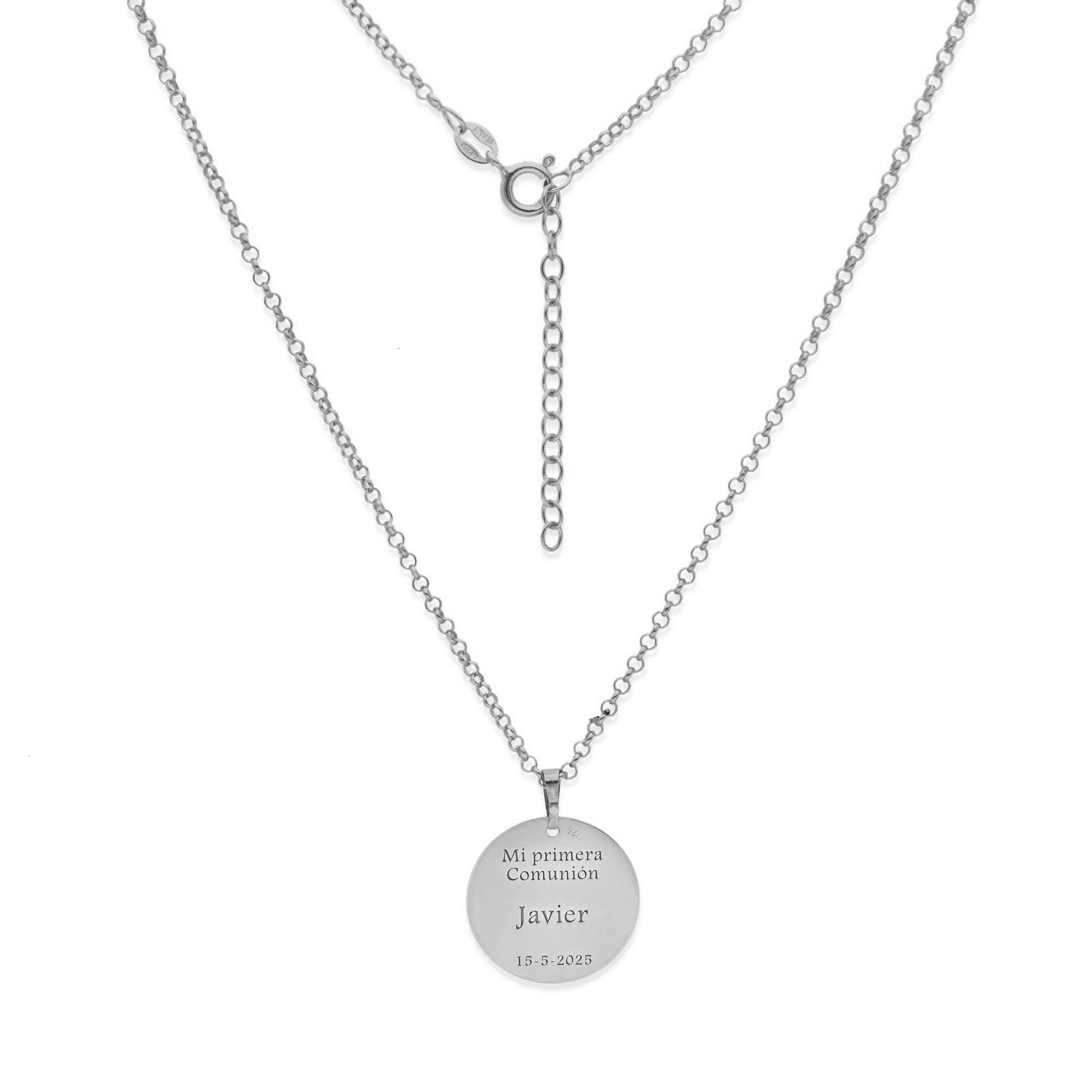 Colgante Medalla Virgen Comunión en Plata de Ley 925 y baño Oro rosa 18k