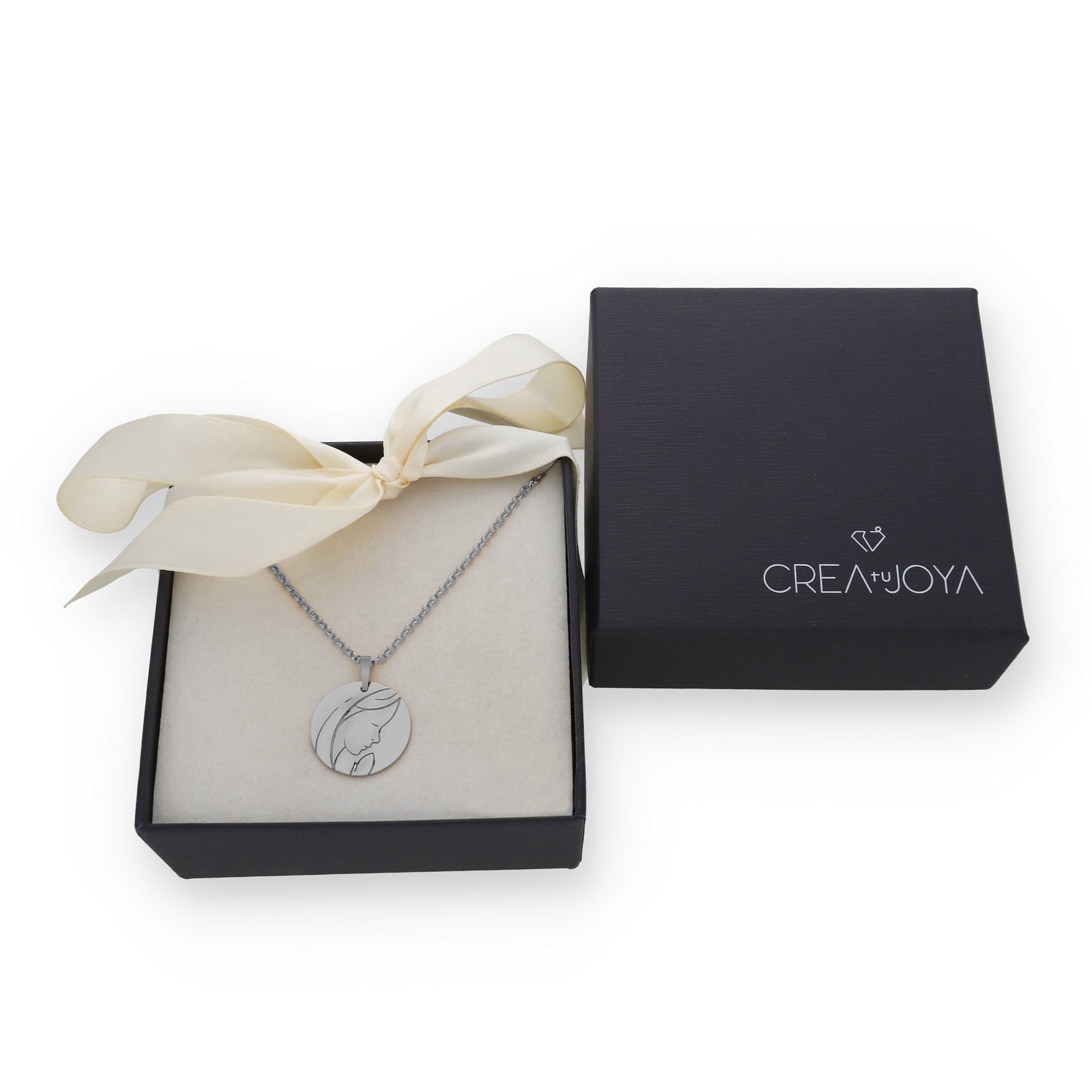 Colgante Medalla Virgen Comunión en Plata de Ley 925 y baño Oro rosa 18k