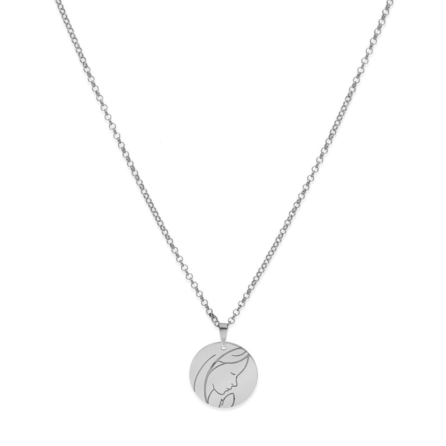 Colgante Medalla Virgen Comunión en Plata de Ley 925 y baño Oro rosa 18k