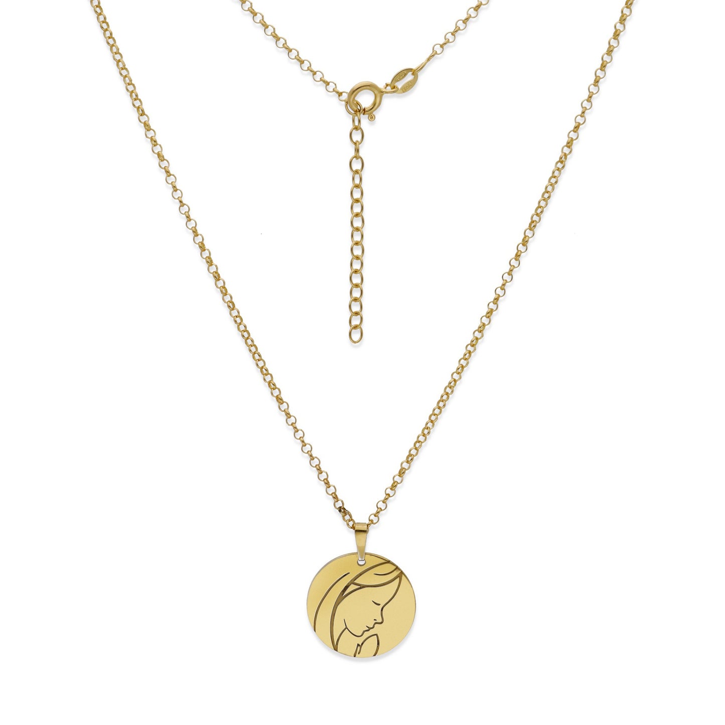 Colgante Medalla Virgen Comunión en Plata de Ley 925 y baño Oro rosa 18k