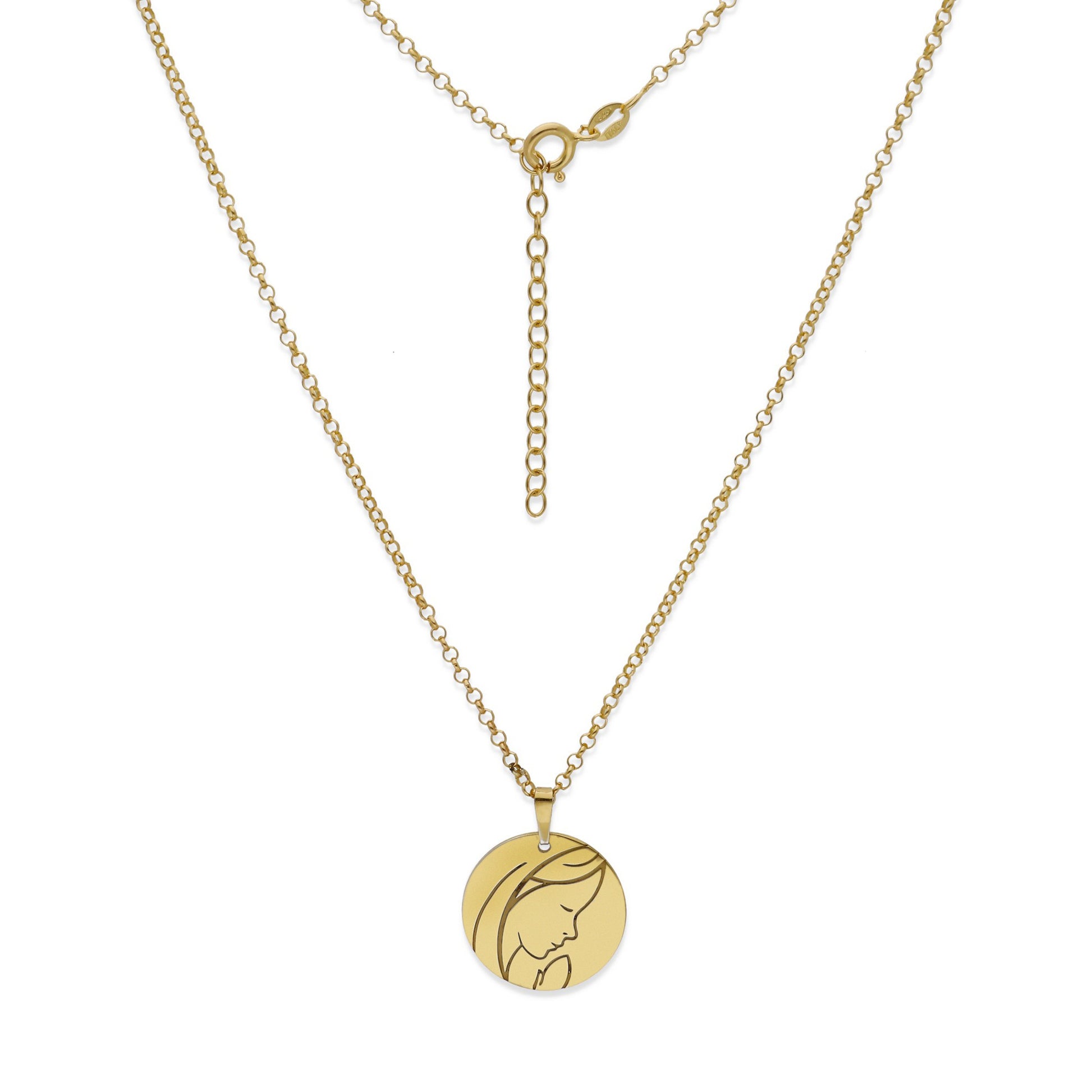 Colgante Medalla Virgen Comunión en Plata de Ley 925 y baño Oro rosa 18k