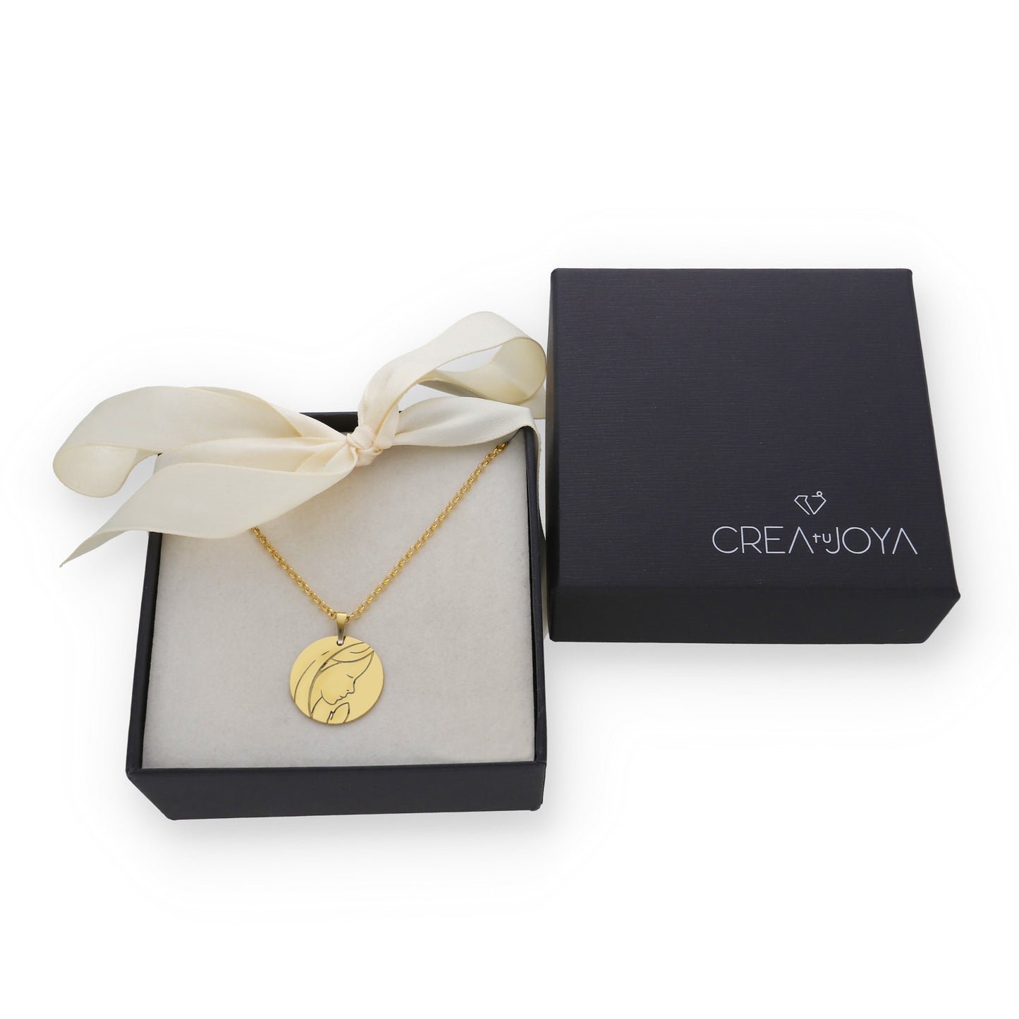 Colgante Medalla Virgen Comunión en Plata de Ley 925 y baño Oro rosa 18k