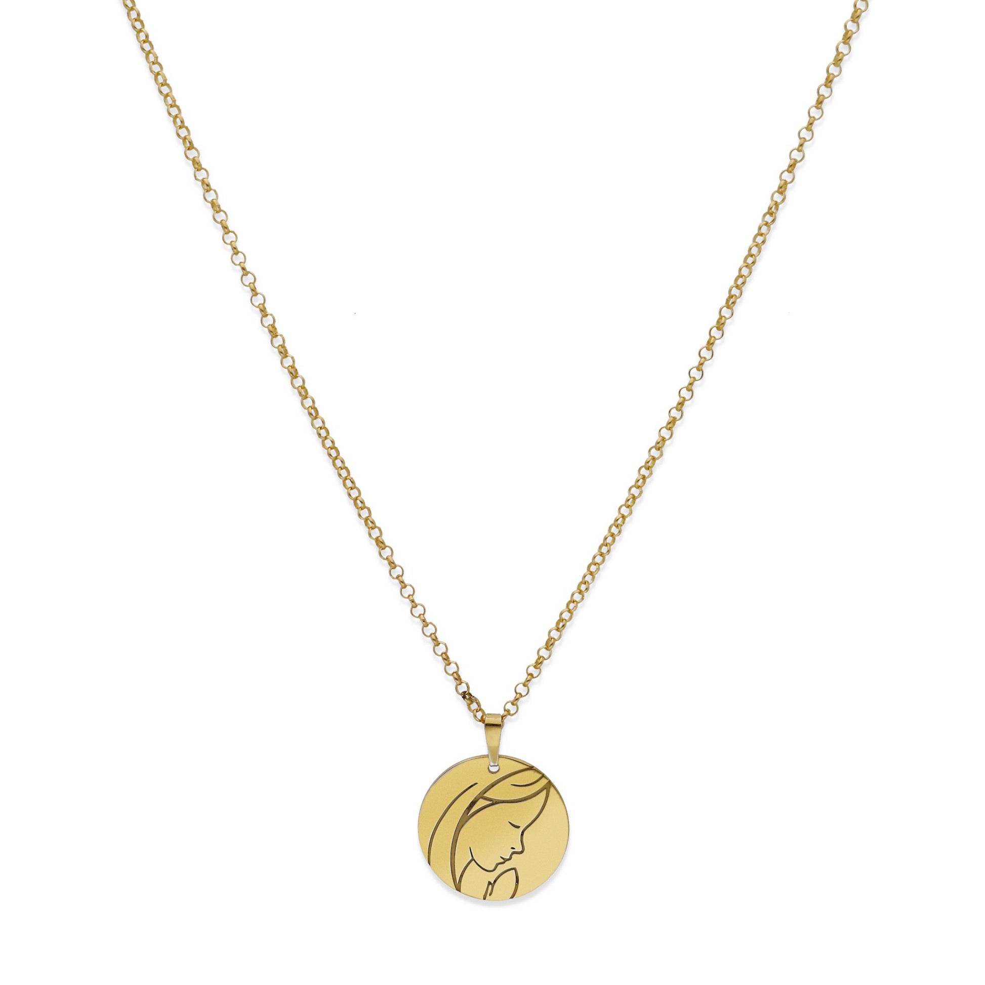 Colgante Medalla Virgen Comunión en Plata de Ley 925 y baño Oro rosa 18k