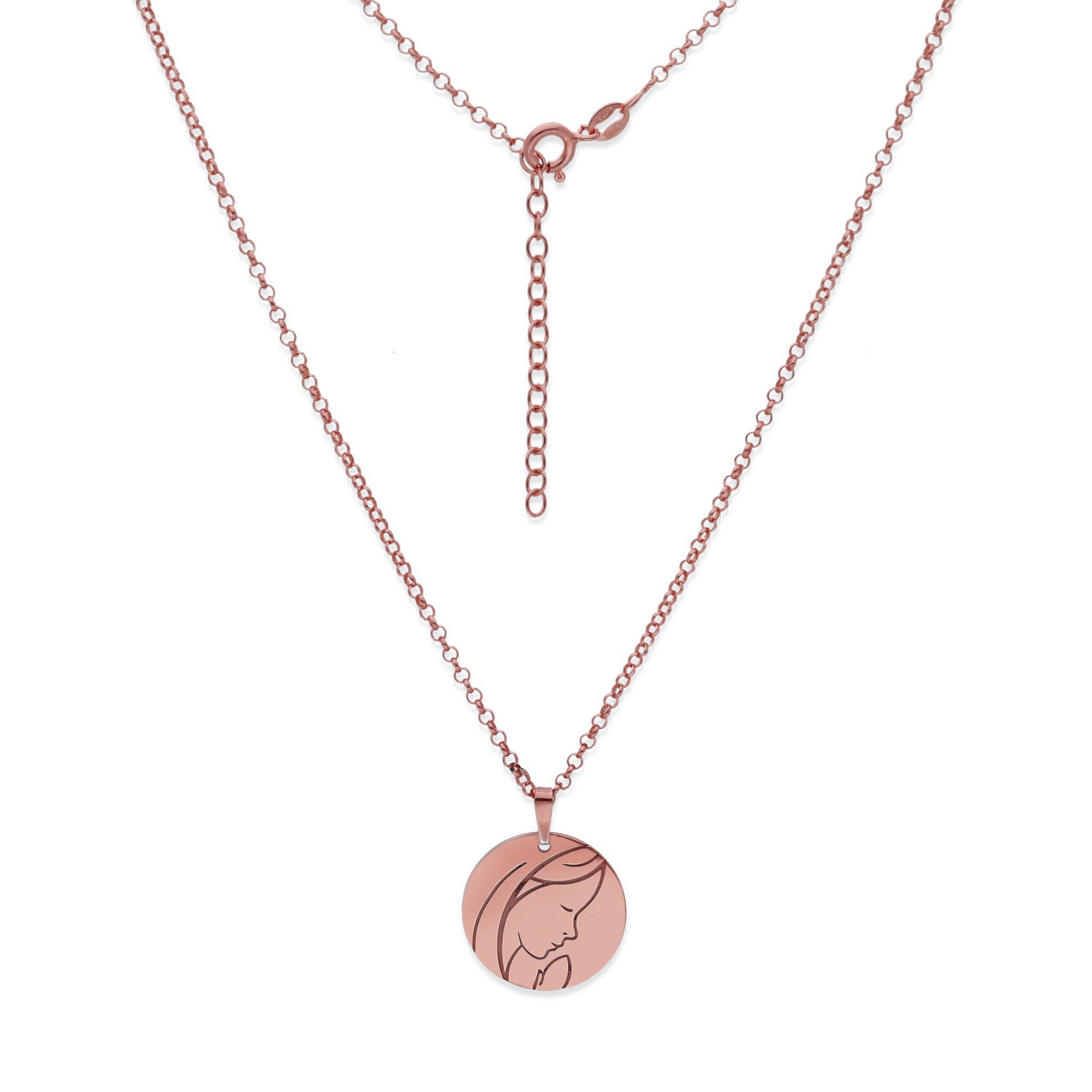 Colgante Medalla Virgen Comunión en Plata de Ley 925 y baño Oro rosa 18k