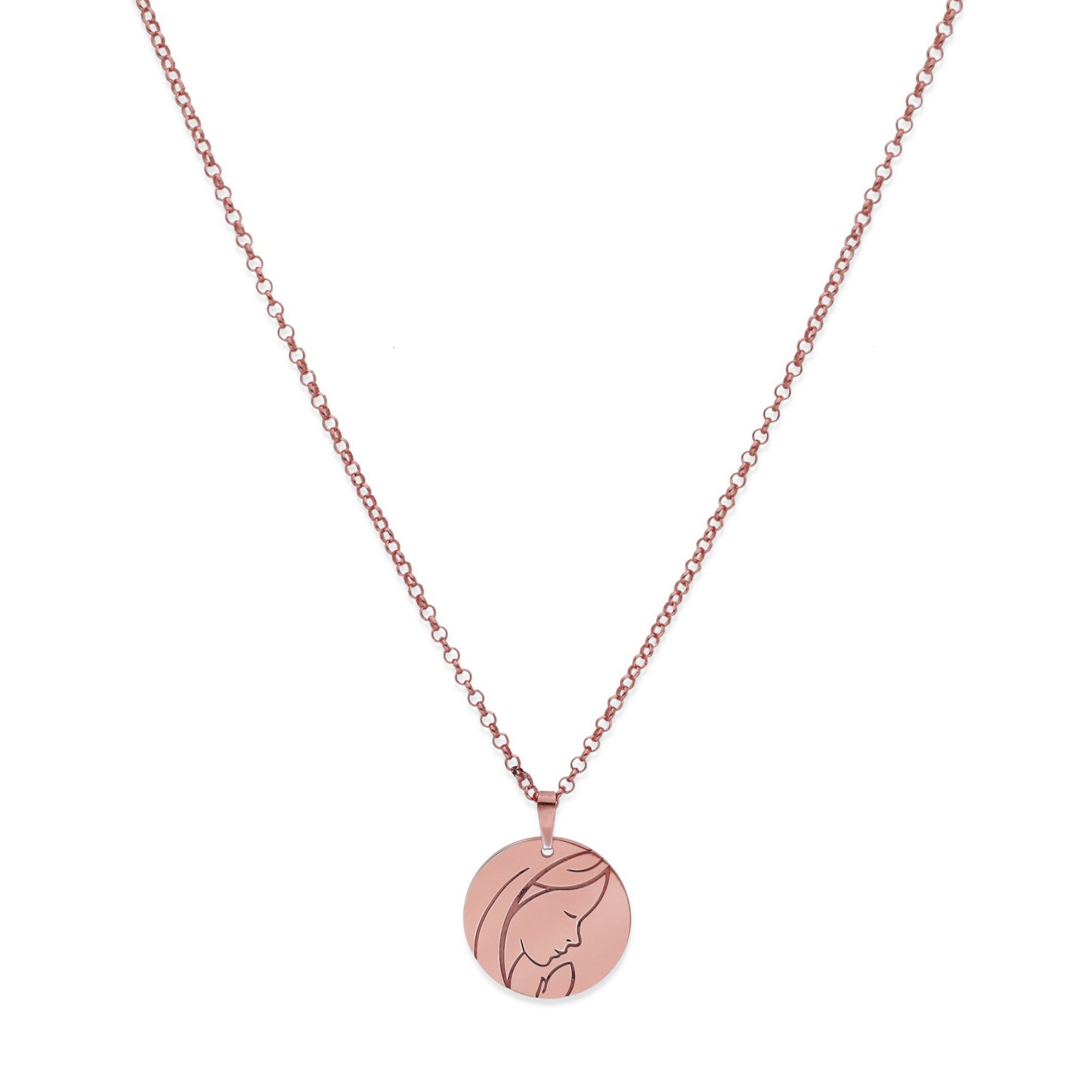 Colgante Medalla Virgen Comunión en Plata de Ley 925 y baño Oro rosa 18k