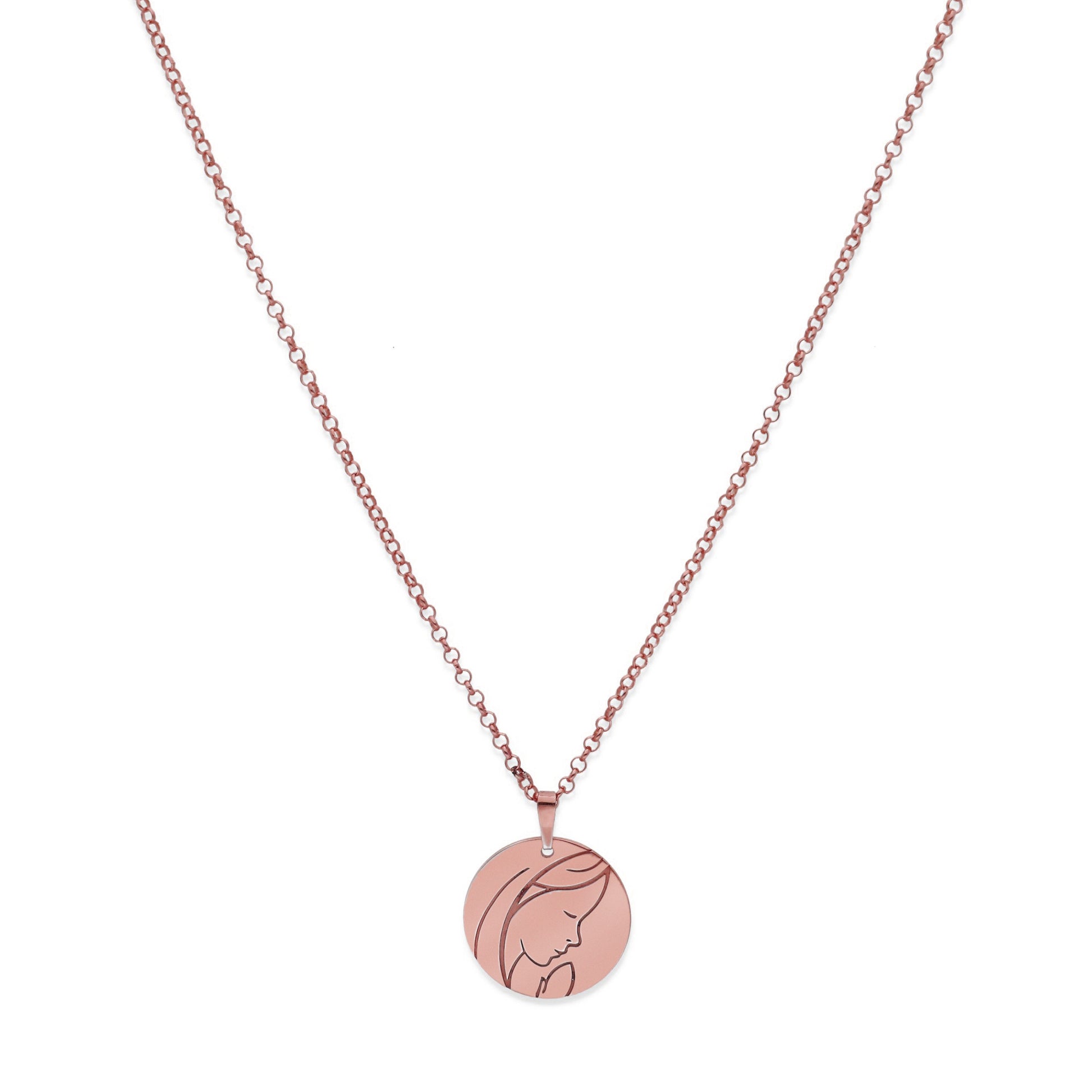 Colgante Medalla Virgen Comunión en Plata de Ley 925 y baño Oro rosa 18k