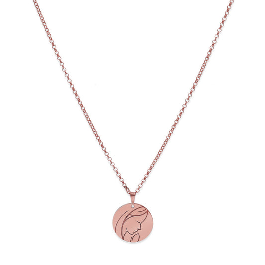Colgante Medalla Virgen Comunión en Plata de Ley 925 y baño Oro rosa 18k