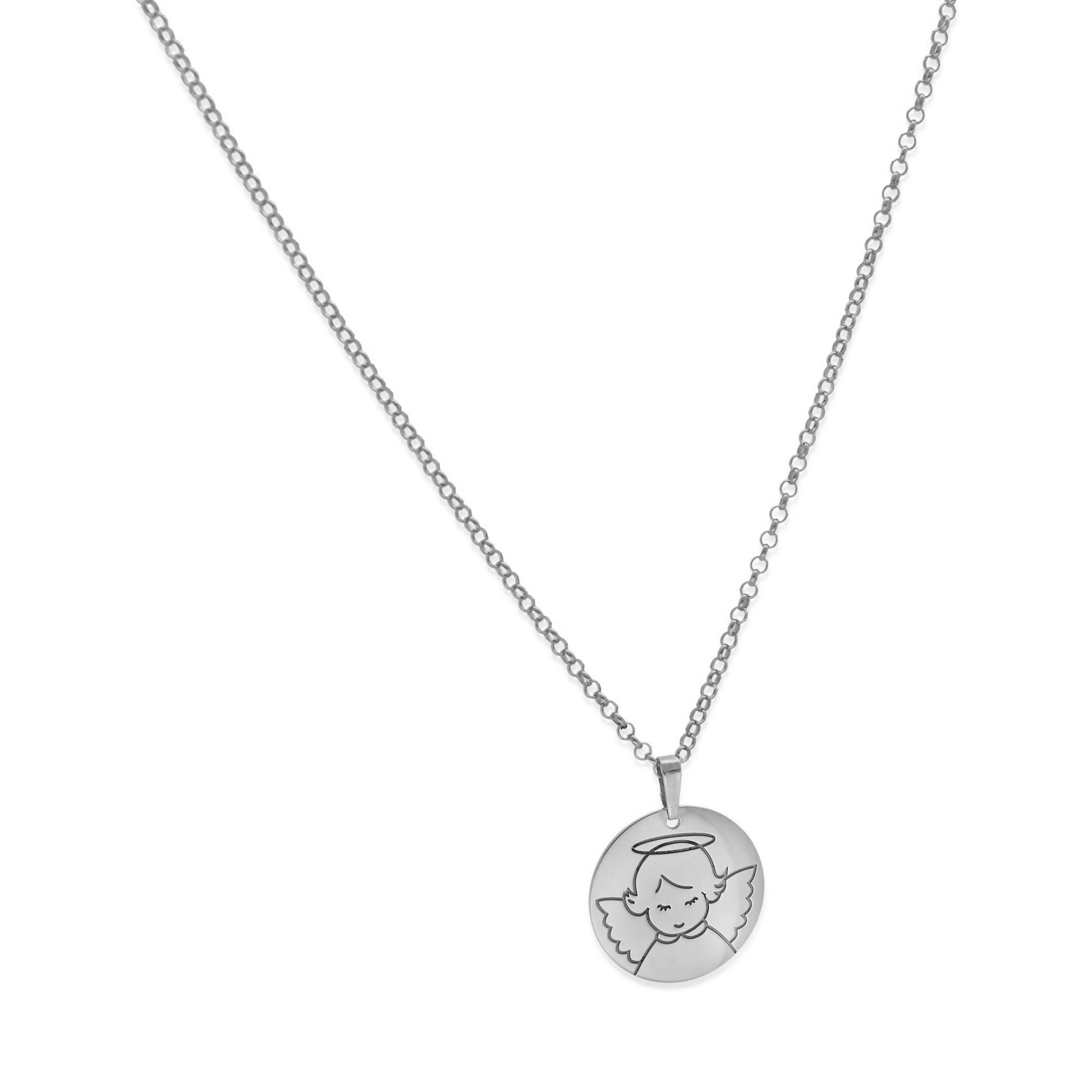 Colgante Medalla Ángel Comunión en Plata de Ley 925