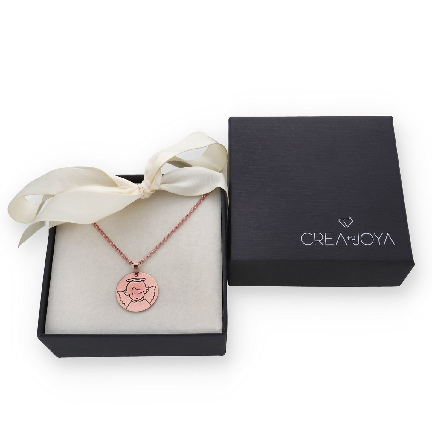 Colgante Medalla Ángel Comunión en Plata de Ley 925 y baño Oro rosa 18k