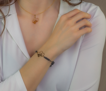 Pulsera Maia en Plata de Ley 925 con baño Oro 18k y macramé