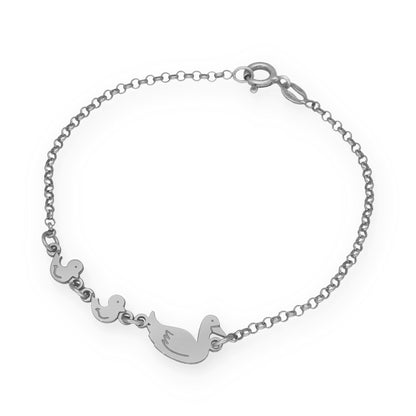 Pulsera Patitos en Plata de Ley 925 y baño Oro 18k