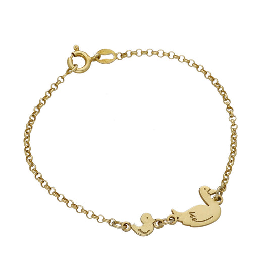 Pulsera Patitos en Plata de Ley 925 y baño Oro 18k