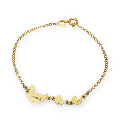 Pulsera Patitos en Plata de Ley 925 y baño Oro 18k