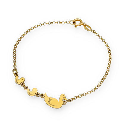 Pulsera Patitos en Plata de Ley 925 y baño Oro 18k