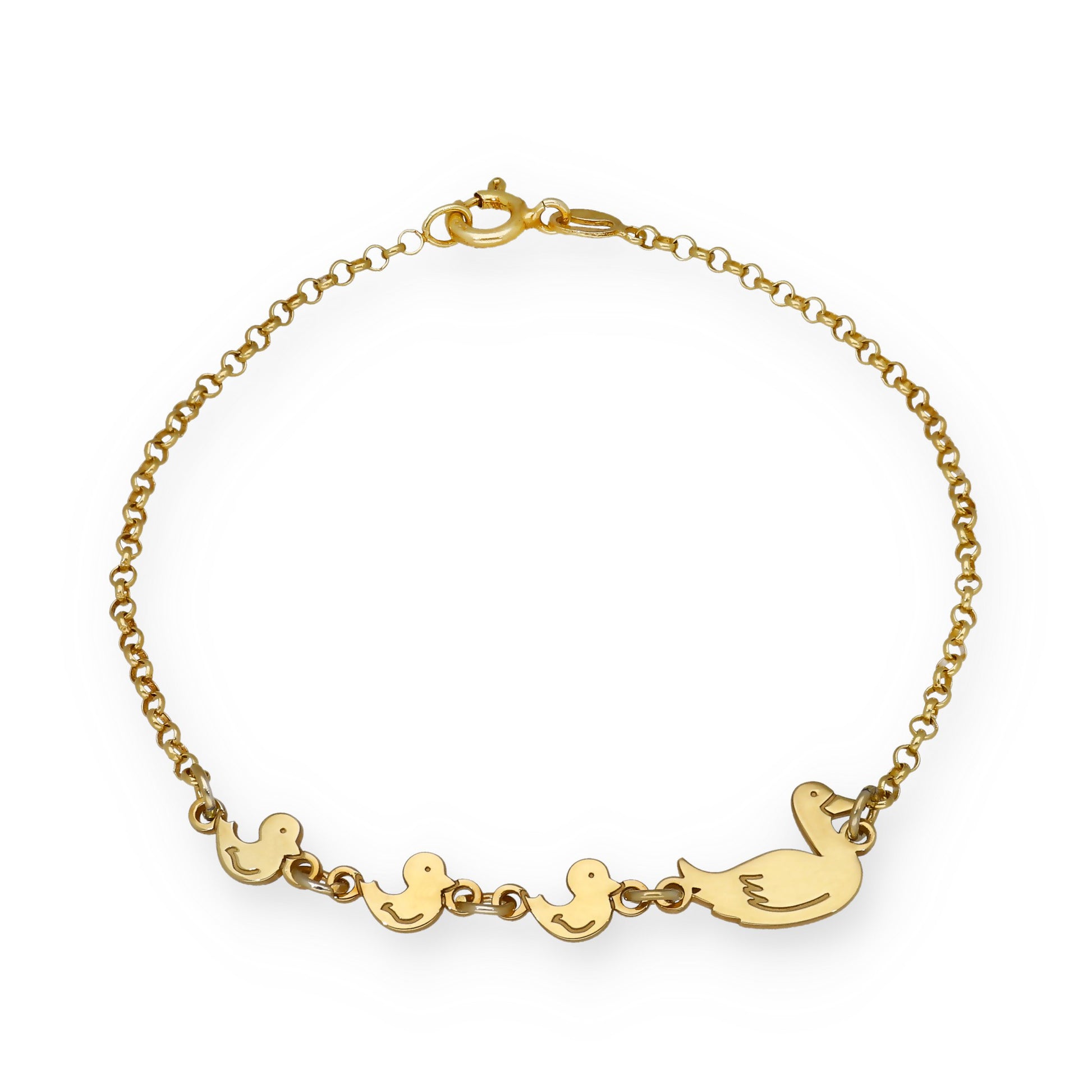 Pulsera Patitos en Plata de Ley 925 y baño Oro 18k