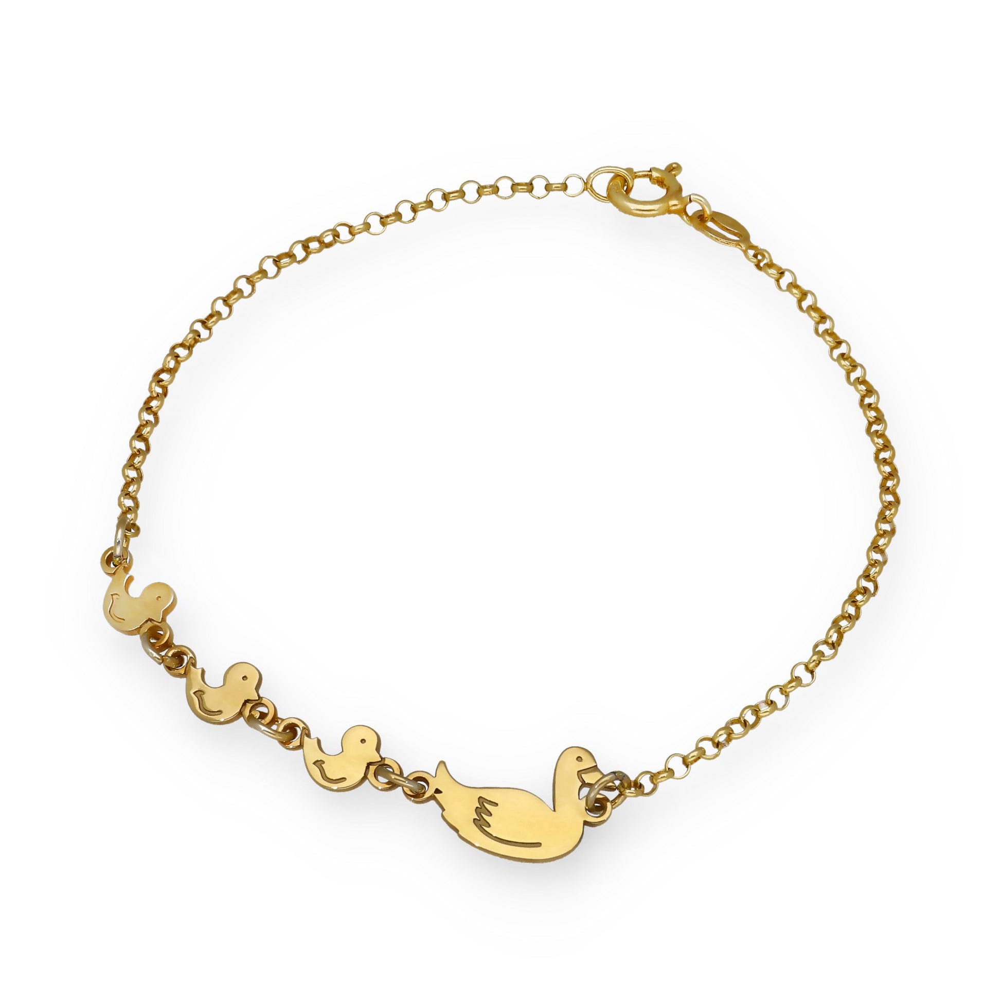 Pulsera Patitos en Plata de Ley 925 y baño Oro 18k