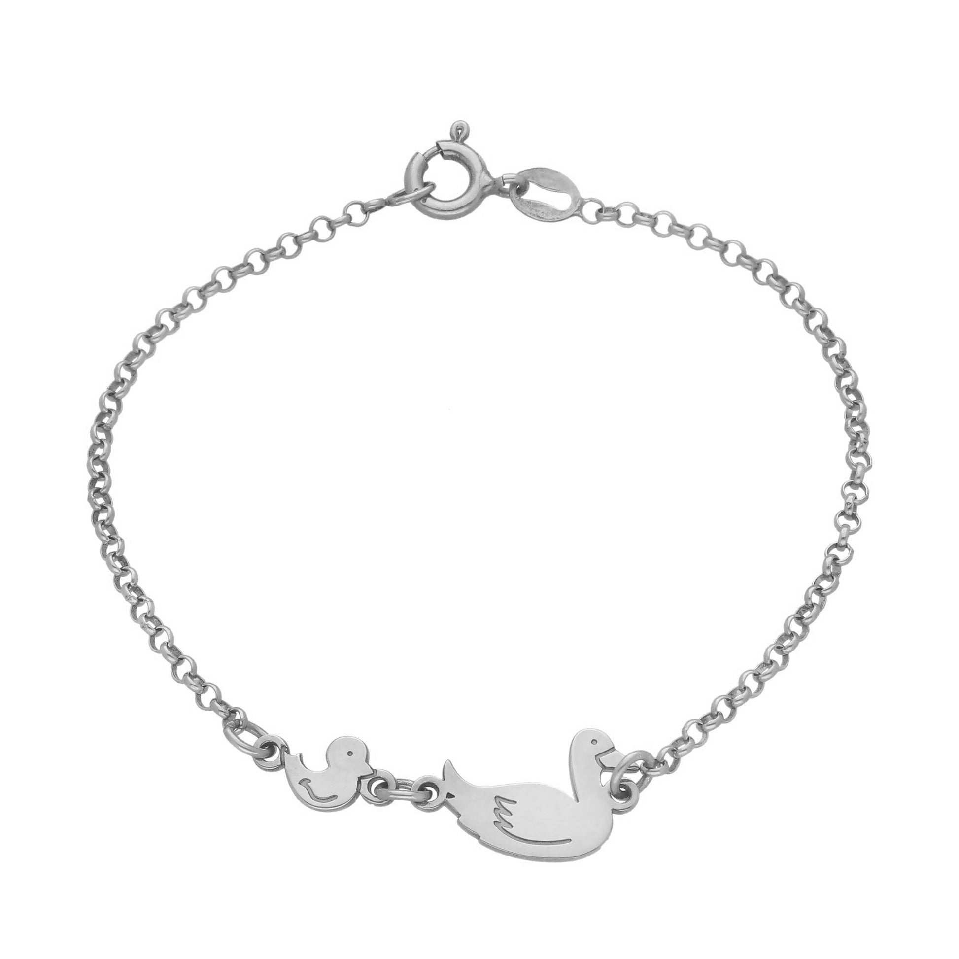 Pulsera Patitos en Plata de Ley 925 y baño Oro Rosa 18k